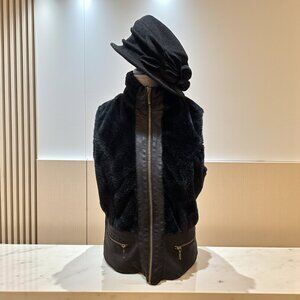 Baccini Black Faux Leather Faux Fur 2-Pocket Full Zip (Gold) Vest Women's Sz M